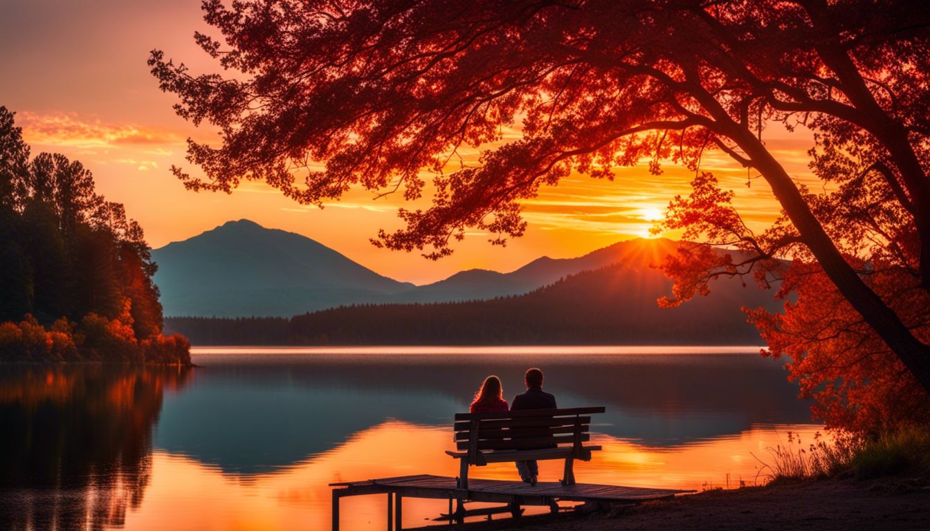 Vibrant sunrise over calm lake captured in stunning landscape photography.
