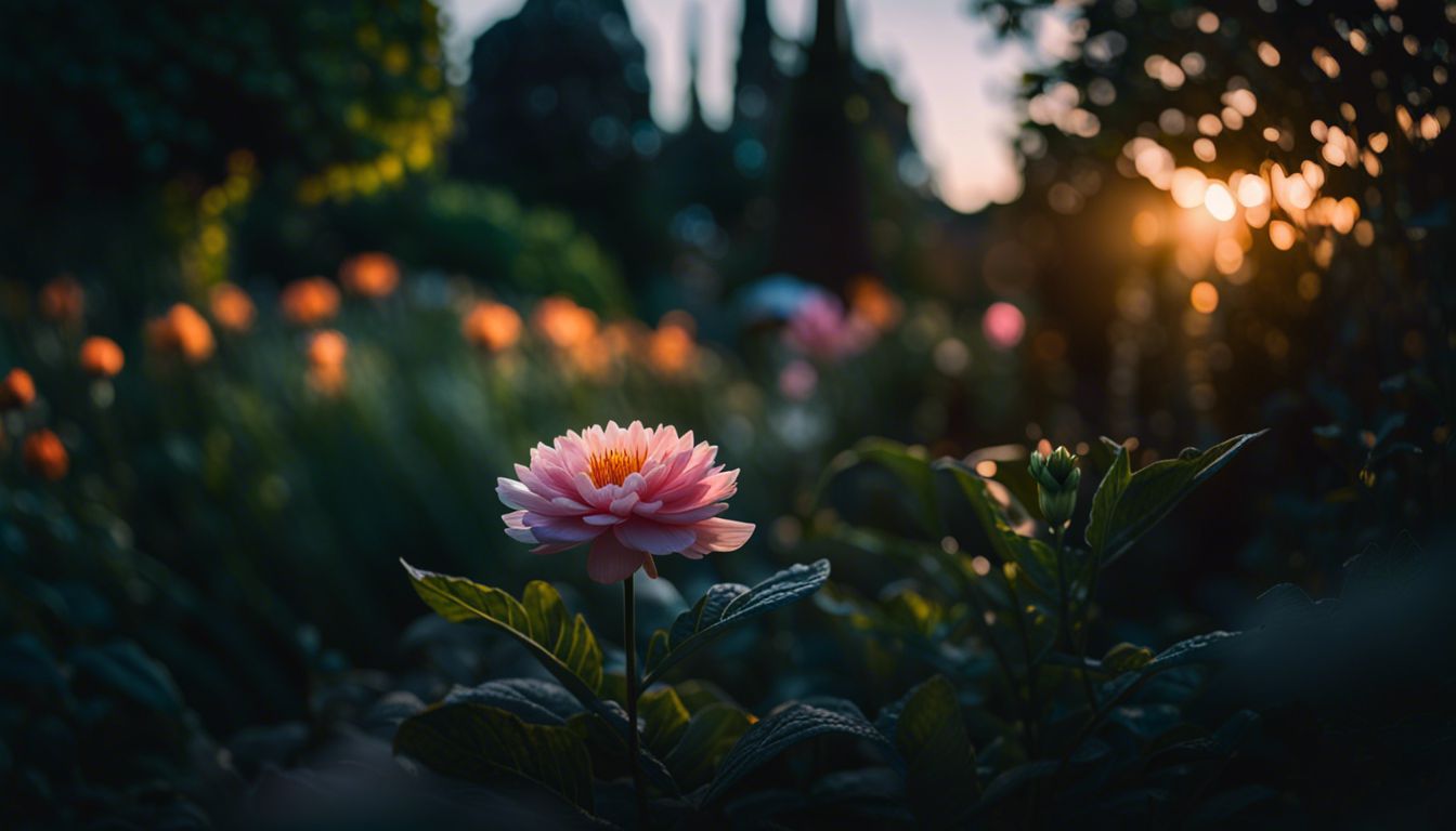 A beautiful blooming flower in a vibrant garden at twilight.