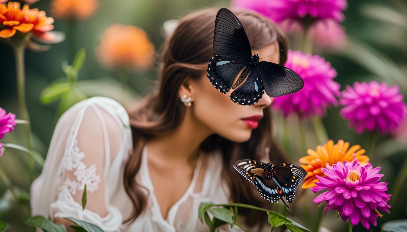 Photography of black butterflies on vibrant flowers, showcasing diversity without humans.