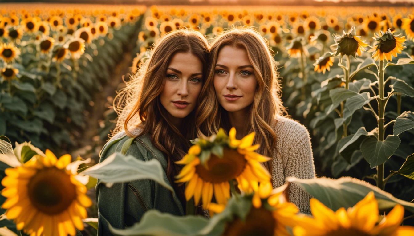 A diverse group of people standing in a vibrant sunflower field.