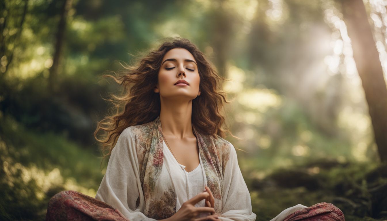 A person meditating in a beautiful natural environment, captured in a photograph.