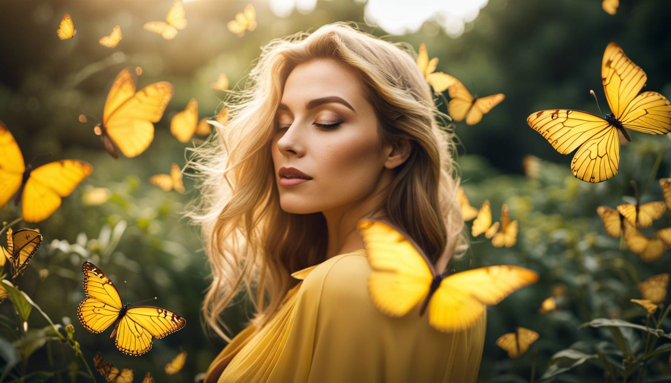 A diverse group of yellow butterflies in a beautiful garden.