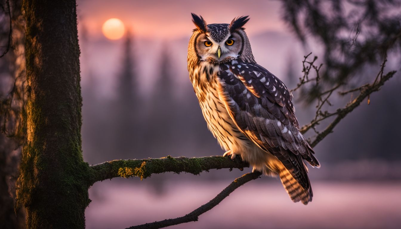 A mystical forest with an owl and diverse people enjoying nature.