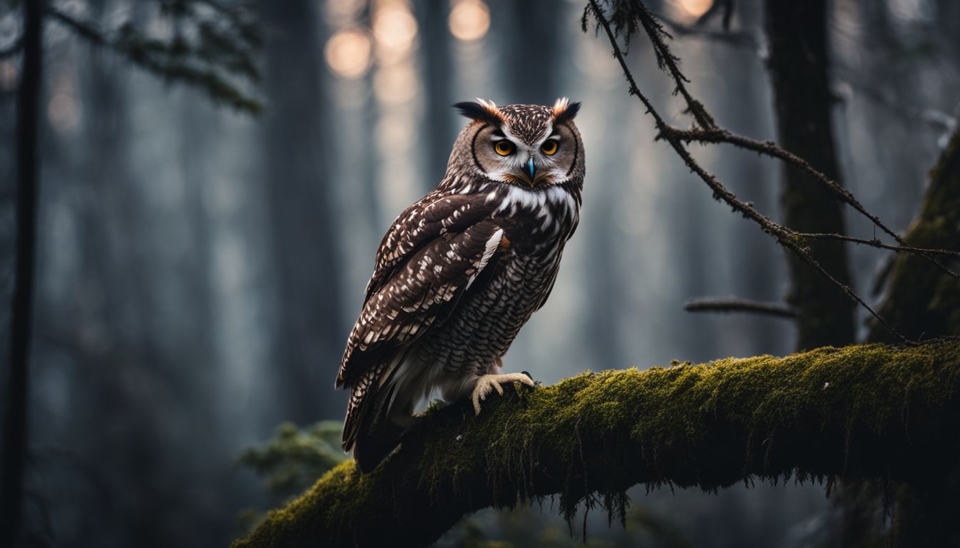 A solitary owl in a mysterious forest captured with professional photography.
