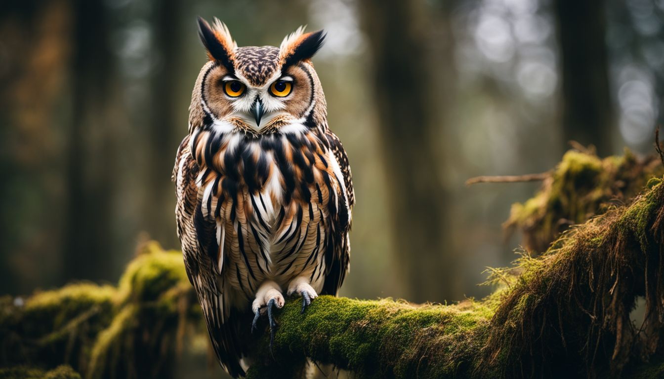 A stunning photo of an owl in a magical forest.