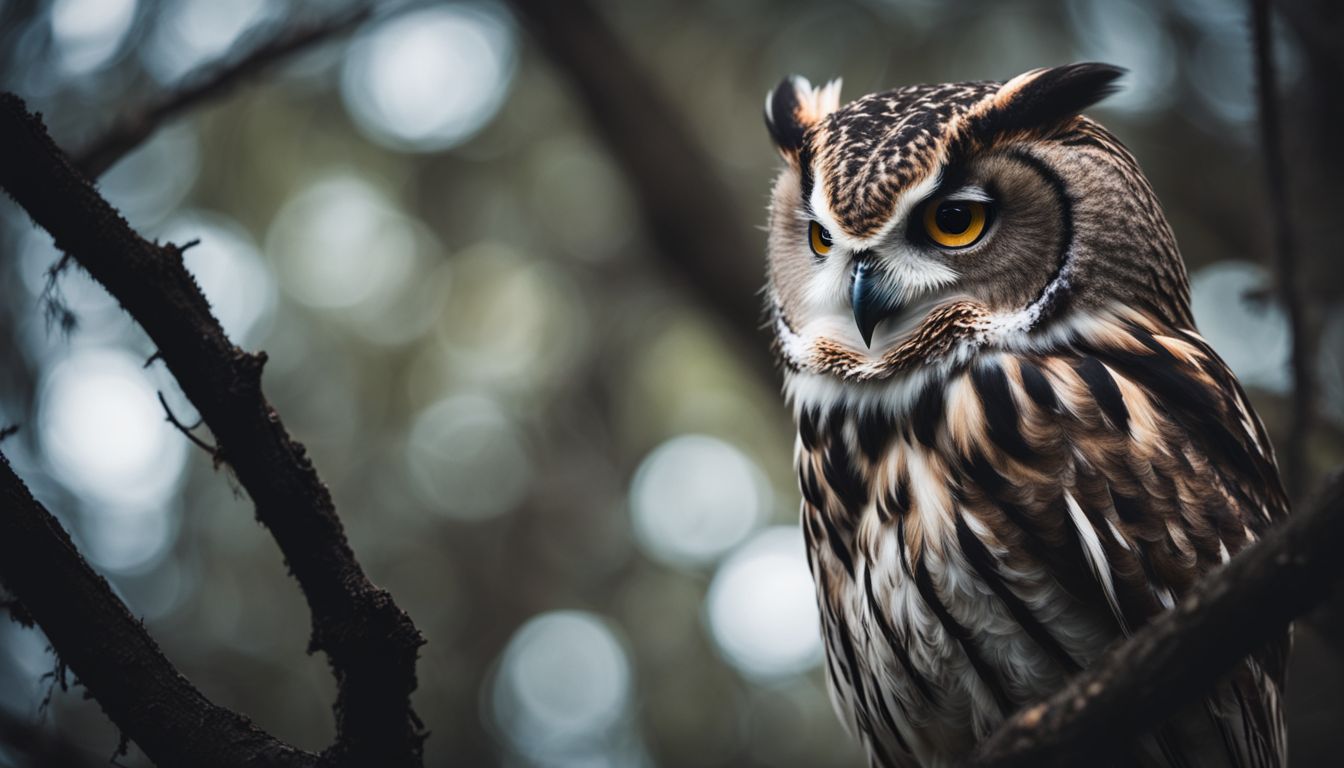 A photo of an owl in a forest with different looks.