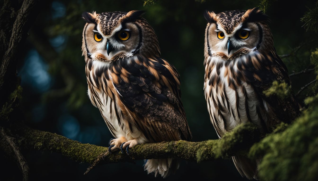 A photo of an owl in different poses and settings.